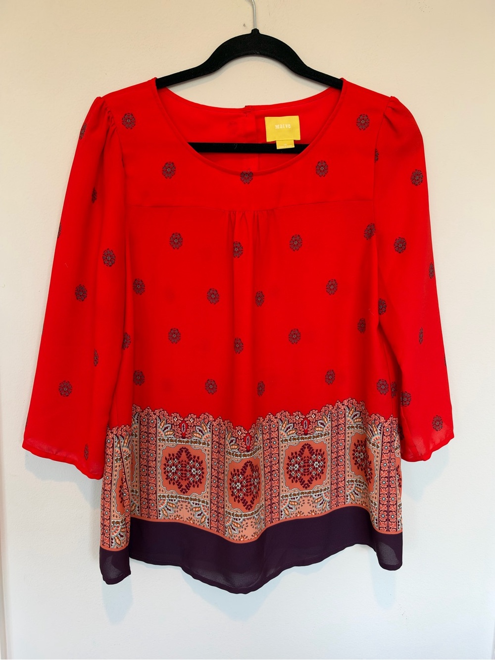 Maeve Red Printed Peasant Blouse with Border